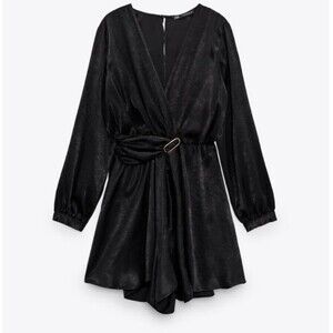 Zara Women’s Black Long Sleeves Satin Romper Jumpsuit Playsuit Size Medium